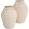 Cream Ceramic Textured Vase Set with Handles & Terra Cotta Accents
